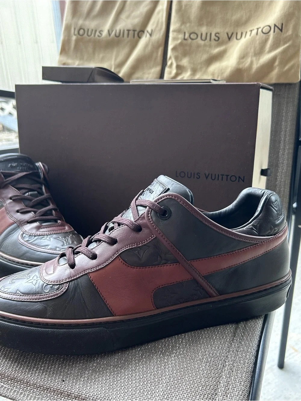 Louis Vuitton Men's vintage Leather Sneakers in Burgundy and Brown